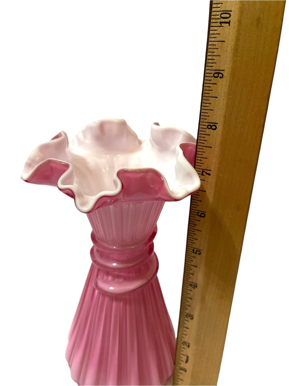 Fenton Wheat Stack Cornshock Vase Wild Rose Ruffled Rim Wheat Stack Ribbed Body - Picture 13 of 15